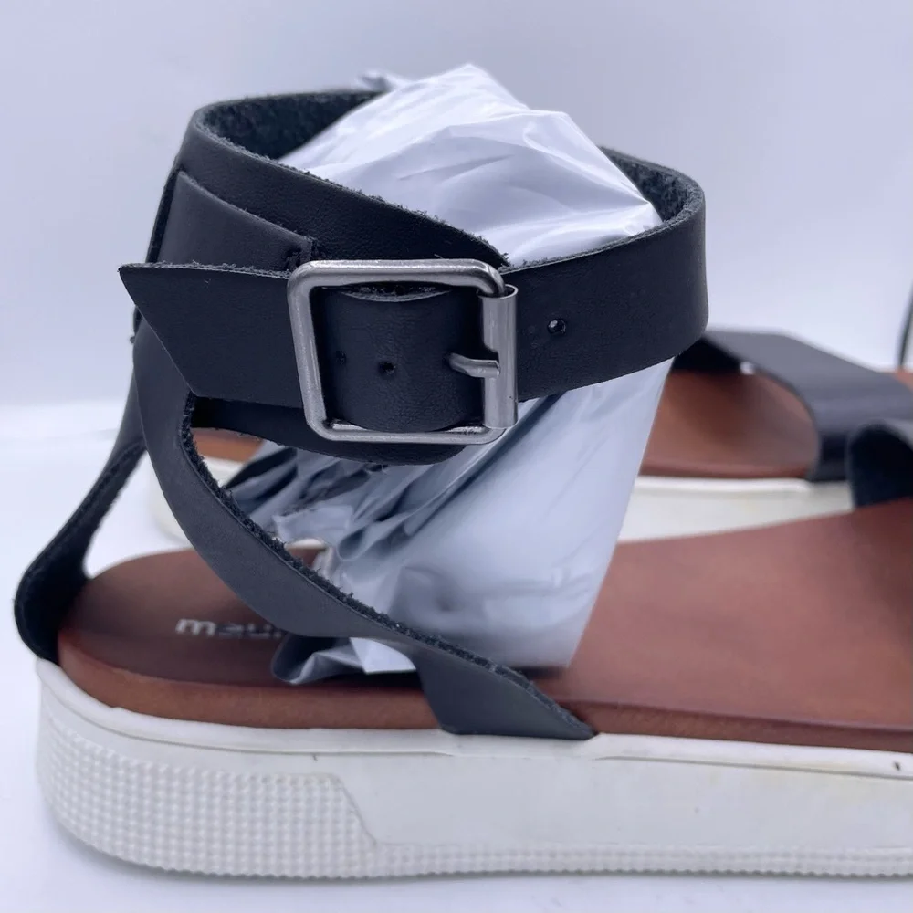 MAURICES black leather ankle strap platform sandals women Size 11 - Picture 4 of 12
